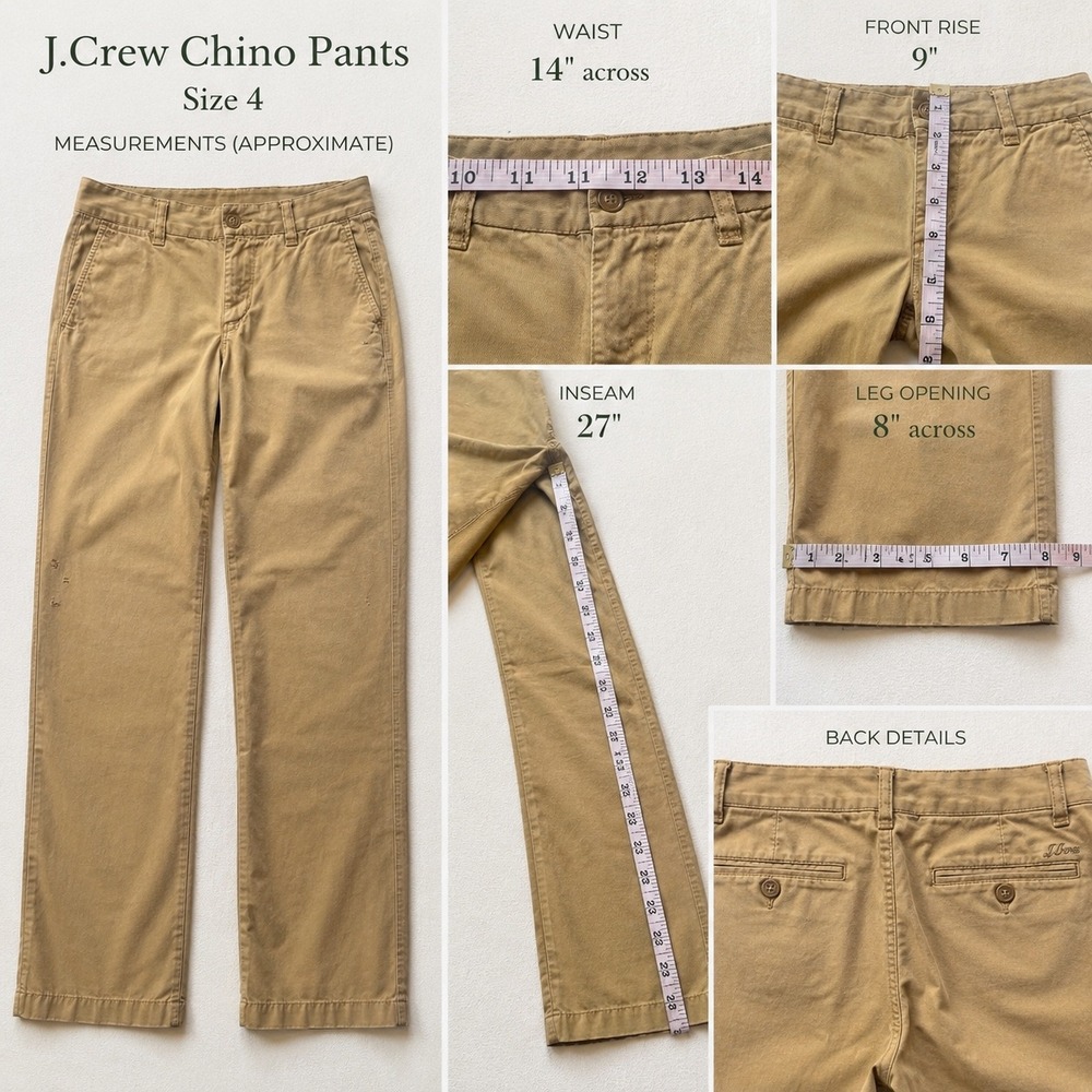 J.Crew Womens Chino Pants Khaki Tan Straight Leg Size 4 Casual Twill Trousers